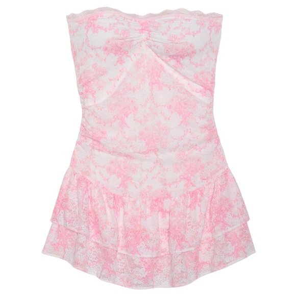 NWT PINK x LoveShackFancy Strapless Lace Mini Dress - Charlamagne Harbor Sz M - Picture 2 of 10